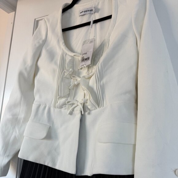 NWT Self-Portrait Crepe Midi Dress Bow Accent Jacket-inspired Pleated Skirt Sz 6 - Picture 6 of 9